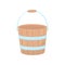 Flat vector icon of empty wooden bucket for garden. Small water pail with metal handle and hoops