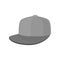 Flat vector icon of gray baseball cap. Hat with hard sun visor. Unisex headwear. Trendy accessory