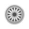 Flat vector icon of gray car disk. Alloy wheel of automobile. Auto parts theme. Element for advertising flyer or poster