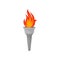 Flat vector icon of gray flambeau. Brightly blazing torch. Symbol of Olympic games