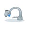 Flat vector icon of gray metal kitchen faucet with water filter. Modern filtration system. Device for purification