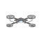 Flat vector icon of gray quadcopter in flight. Remote controlled drone with 4 rotor blades. Unmanned aerial vehicle