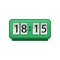 Flat vector icon of green flip clock with big black numerals. Device for measuring time. Element for website or mobile