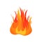 Flat vector icon of hot blazing flame isolated on white background. Bright red-orange fire. Burning campfire