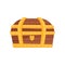 Flat vector icon of locked wooden chest with golden stripes and keyhole. Large trunk for storage treasures