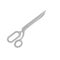 Flat vector icon of metal scissors. Dressmaker shears with long blades. Tool for sewing. Cutting instrument