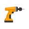 Flat vector icon of orange cordless drill. Power tool for home repair or construction. Element for promo poster or