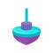 Flat vector icon of plastic spinning top. Bright purple-blue whirligig. Humming top. Children toy
