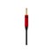 Flat vector icon of red 3.5 mm audio jack. Headphone connector with piece of black cable