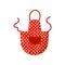 Flat vector icon of red retro polka dot apron. Cute women s cooking dress with pocket. Protective garment of housewife