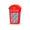 Flat vector icon of red telephone booth. Famous symbol of England. Travel to London. Public call box