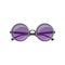 Flat vector icon of round sunglasses with gray metal frame and purple tinted lenses. Stylish ladies eyewear