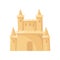 Flat vector icon of royal sand castle. Fortress with towers. Beach vacation. Element for children book or mobile game