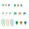 Flat vector icon set of pins and clips