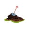 Flat vector icon of shovel in pile of ground. Hole for planting seed. Garden spade. Gardening and cultivation theme