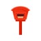 Flat vector icon of small mailbox on pole. Red postbox. Metal container with slot for letters and newspapers