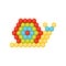 Flat vector icon of snail made of multicolored children s mosaic. Developing game for kids