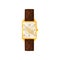 Flat vector icon of stylish women wrist watch with leather strap and golden frame. Elegant female accessory