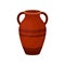 Flat vector icon of tall ceramic jug for wine. Old brown vase with two handles and decorated with stripes. Large clay