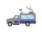 Flat vector icon of television broadcasting truck, side view. Car with satellite antenna on roof. Media vehicle