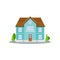 Flat vector icon of three-storey house with big windows, wooden door and roof. Exterior of residential cottage. Modern