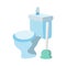 Flat vector icon for toilet. Blue toilet with closed seat side view White background icon