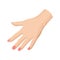 Flat vector icon of woman s hand with bright pink fingernails. Fresh manicure. Element for poster or flyer of spa or