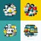 Flat vector icons set of cloud storage, social media, SEO