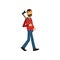 Flat vector illustration of bearded woodcutter character walking with axe in his hand