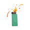 Flat vector illustration of a burning green lighter