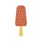 Flat vector illustration of chocolate covered ice cream bar with almond nuts or peanuts on a stick or gelato. Isolated