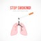 Flat vector illustration with cigarette and lungs, Stop smoking concept.