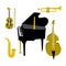 Flat vector illustration of classical instruments - violin, cello, piano, saxophone, trumpet