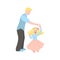 Flat vector illustration. dad dancing with his daughter. man with a little girl