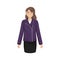 Flat vector illustration of a fashionable girl in a purple leather jacket
