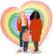 Flat vector illustration of LGBT family with son and big heart on background.