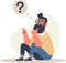 Flat vector illustration. A man is sitting in a pensive pose and thinking over a question.