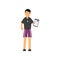 Flat vector illustration of personal gym instructor holding clipboard with training plan