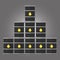 Flat vector illustration of pyramid stack of oil barrel with symbol on grey background