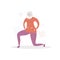 Flat vector illustration Senior Fitness. Cute grandmother doing lunge exercise.