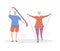 Flat vector illustration Senior Fitness. Smiling grandfather and grandmother exercising together.