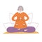Flat vector illustration of a senior woman practising yoga and meditation.