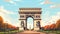 flat vector illustration, simple colors, arc de triomph in paris. Simple vector illustration of the arc de triumph