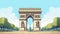 flat vector illustration, simple colors, arc de triomph in paris. Simple vector illustration of the arc de triumph