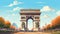 flat vector illustration, simple colors, arc de triomph in paris. Simple vector illustration of the arc de triumph