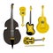 Flat vector illustration of stringed instruments - violin, bass, guitar, ukulele, cello