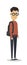 Flat vector illustration of student in red pullover with backpack. Student walk.