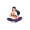 Flat vector illustration of a woman with a baby nursing. World breastfeeding week , feeding of babies with milk from a females