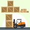 Flat vector illustrations loading boxes by forklift truck