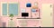 Flat vector interior office room in tender rose and cream style